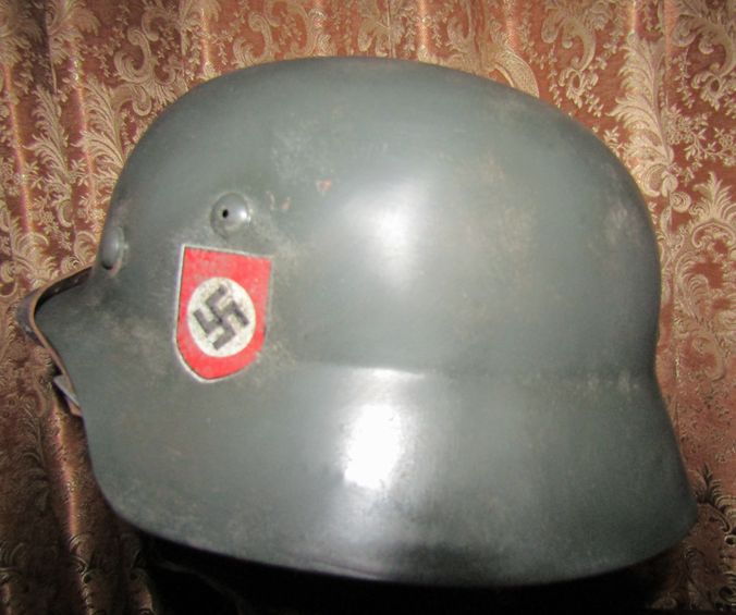 ナチス武装SSヘルメット実物、ダブルデカール、シェルのみ実物